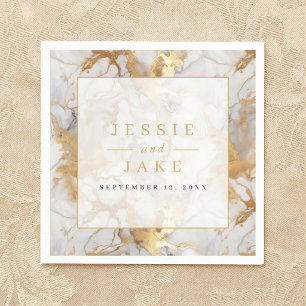 White and gold marble Wedding Napkin