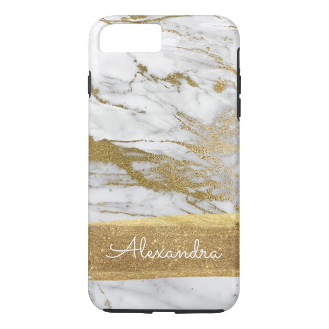White and Gold Marble with Gold Foil and Glitter Case-Mate iPhone Case (Back)