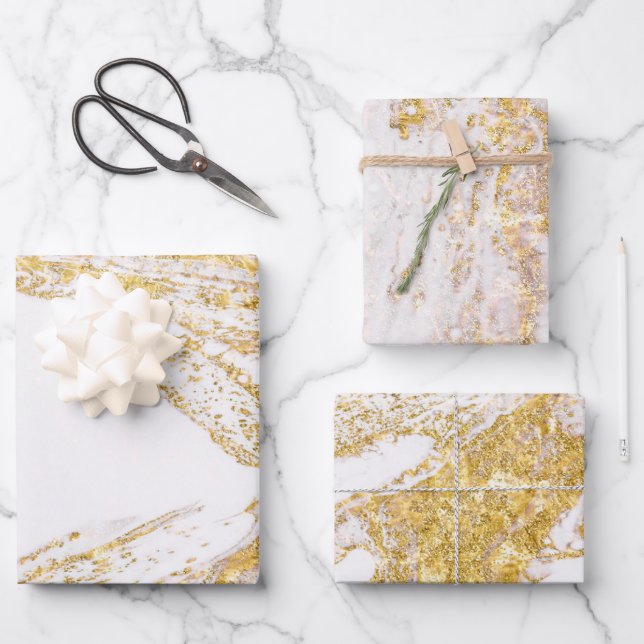 White and Gold Marble Wrapping Paper Sheet (Front)