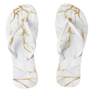 White And Gold Marbled Flip Flops
