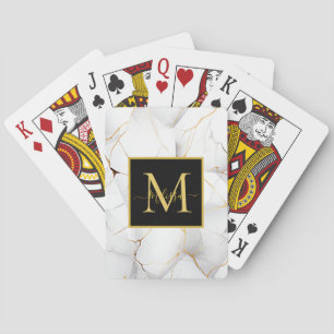White and Gold Marbled Monogram Playing Cards