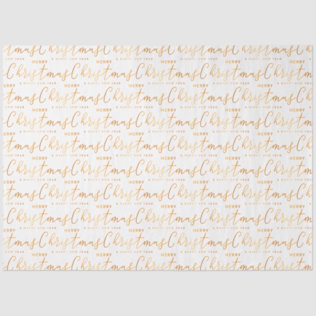 White and Gold Merry Christmas Word Art Tissue Paper (Front)