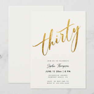 White and Gold Minimalist Elegant 30th Birthday Invitation