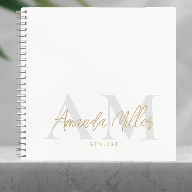 White and Gold Modern Custom Monogram Minimalist Notebook (Creator Uploaded)