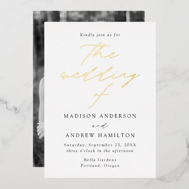 White and Gold Modern Elegance Photo Wedding (Front/Back)