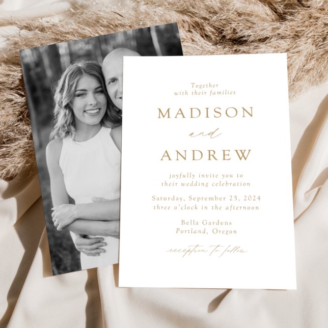 White and Gold Modern Elegance Photo Wedding Invitation (Creator Uploaded)