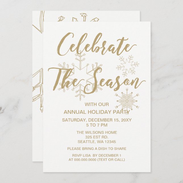 White and Gold Modern holiday Party Invitation (Front/Back)
