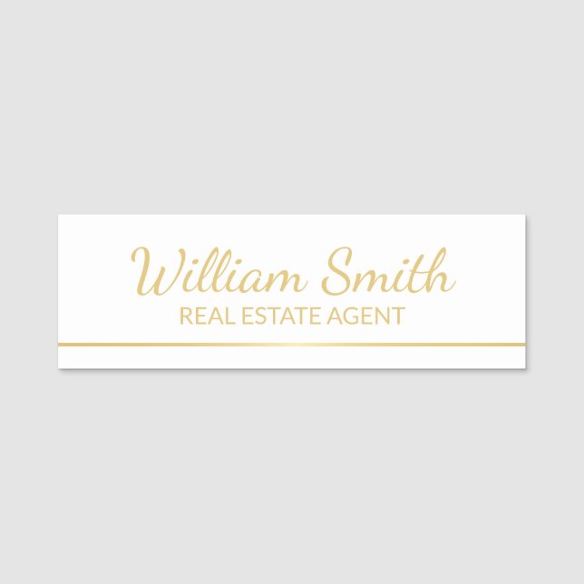 White and Gold Modern Professional Personalised  Name Tag (Front)