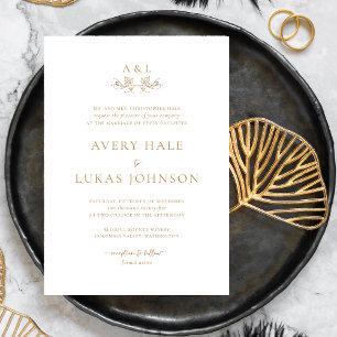 White and Gold Monogram Wedding Invitation