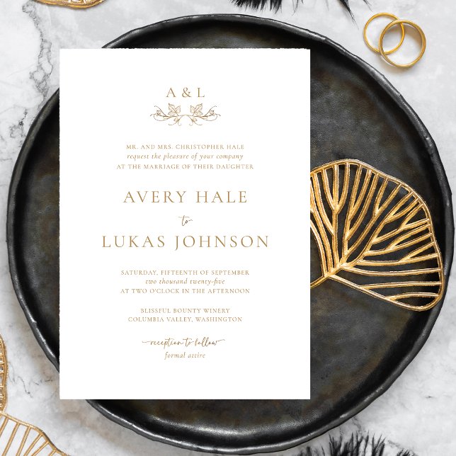 White and Gold Monogram Wedding Invitation (Creator Uploaded)