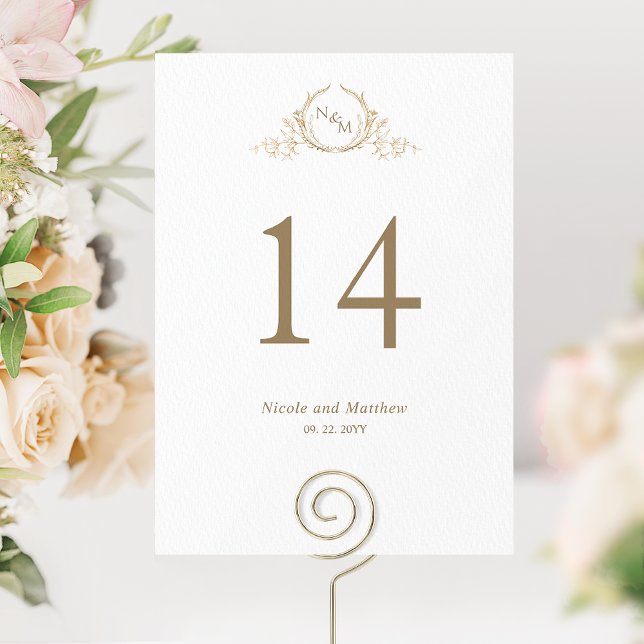 White and Gold Monogram Wedding Table Number (Creator Uploaded)