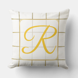 White and gold monogrammed throw pillow