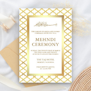 White and Gold Moroccan Quatrefoil Muslim Mehndi Enclosure Card