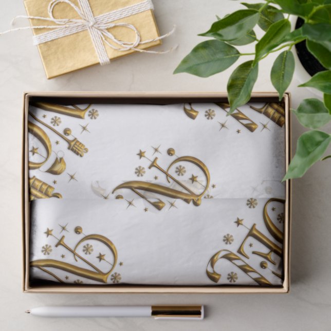 White and Gold Noel Christmas Tissue Paper (Gift)