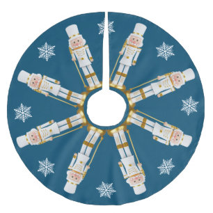 White and Gold Nutcrackers Brushed Polyester Tree Skirt