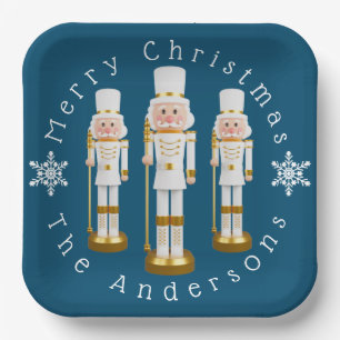 White and Gold Nutcrackers Personalise Paper Plate