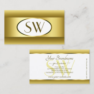 White and Gold Ombre Monogram Golden Oval Decor Business Card
