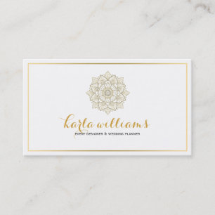 White And Gold Ornate Floral Mandala Business Card