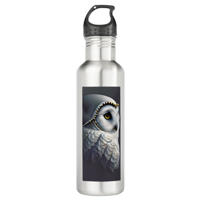 White and Gold Owl 710 Ml Water Bottle (Front)