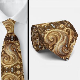 White and Gold Paisley Diamond 3d Style Neck Tie