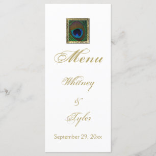 White and Gold Peacock Feather Menu Card