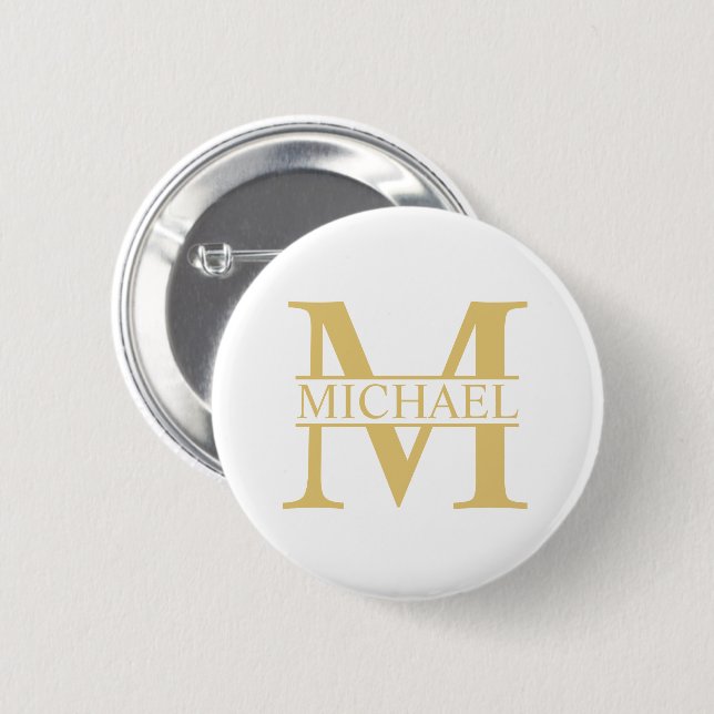 White and Gold Personalised Monogram and Name 6 Cm Round Badge (Front & Back)
