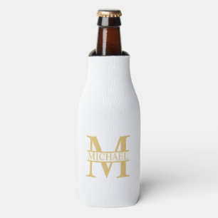 White and Gold Personalised Monogram and Name Bottle Cooler