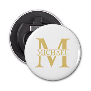 White and Gold Personalised Monogram and Name Bottle Opener