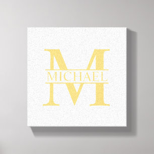 White and Gold Personalised Monogram and Name Canvas Print