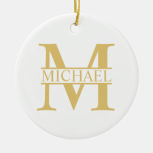 White and Gold Personalised Monogram and Name Ceramic Tree Decoration