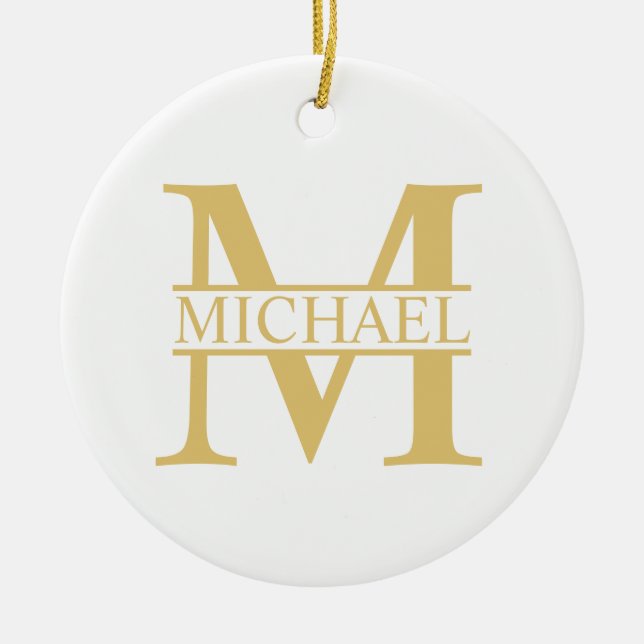 White and Gold Personalised Monogram and Name Ceramic Tree Decoration (Front)