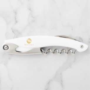 White and Gold Personalised Monogram and Name Corkscrew