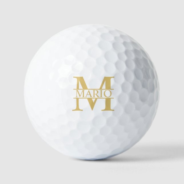 White and Gold Personalised Monogram and Name Golf Balls (Front)