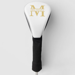 White and Gold Personalised Monogram and Name Golf Head Cover