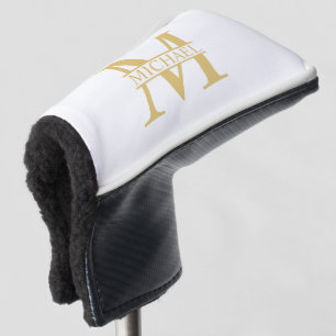 White and Gold Personalised Monogram and Name Golf Head Cover