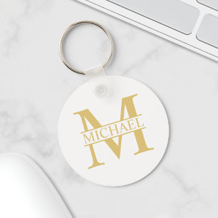 White and Gold Personalised Monogram and Name Key Ring