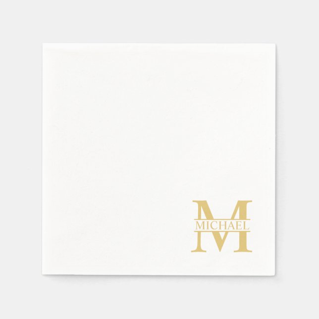White and Gold Personalised Monogram and Name Napkin (Front)