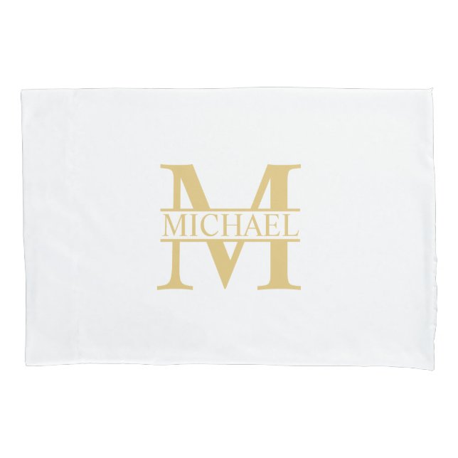 White and Gold Personalised Monogram and Name Pillowcase (Front)