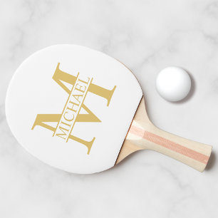 White and Gold Personalised Monogram and Name Ping Pong Paddle