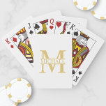 White and Gold Personalised Monogram and Name Playing Cards<br><div class="desc">Personalised Monogram and Name Gifts featuring gold personalised monogram in classic serif font style with box of name in the middle of monogram on white background. Perfect as father's day gifts for dad, gifts for grandfather, husband, groom, best man, groomsmen and more. Please note : The foil details are simulated...</div>
