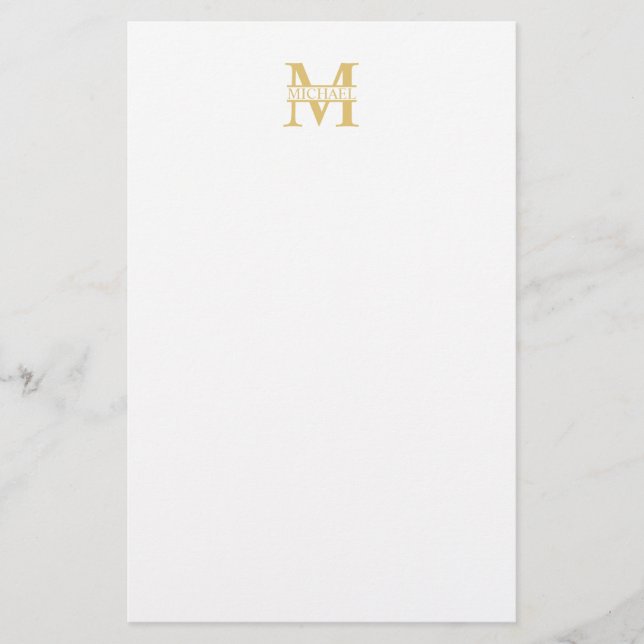 White and Gold Personalised Monogram and Name Stationery (Front)