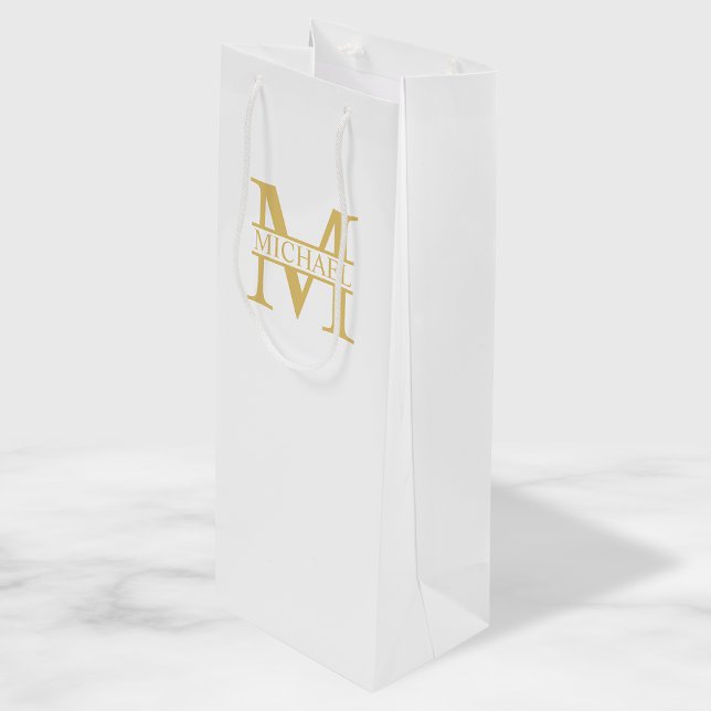 White and Gold Personalised Monogram and Name Wine Gift Bag (Creator Uploaded)
