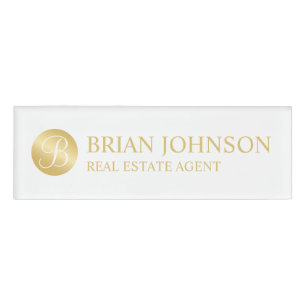 White and Gold Personalized Monogram and Name Tag