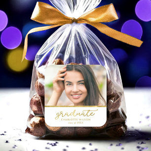 White and Gold Photo Graduate Graduation Square Sticker