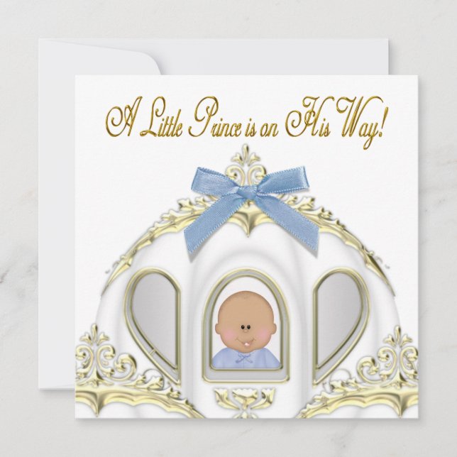 White and Gold Prince African American Baby Shower Invitation (Front)