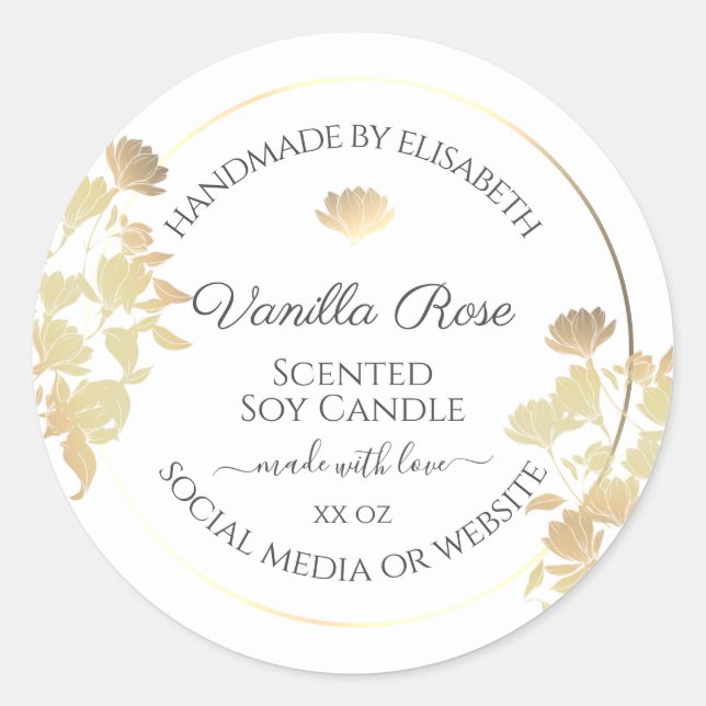 White and Gold Product Packaging Labels Floral (Front)