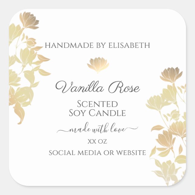White and Gold Product Packaging Labels Floral (Front)