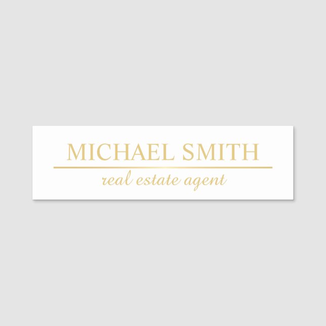 White and Gold Professional Personalised Name Tag (Front)