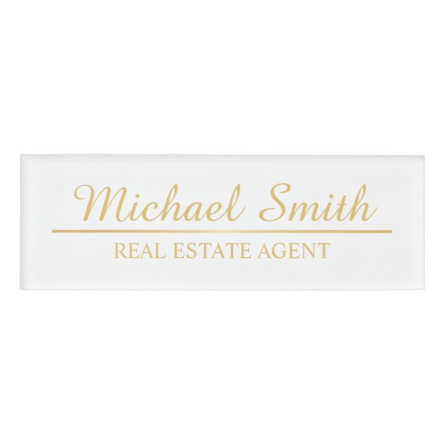 White and Gold Professional Personalised Name Tag (Front)