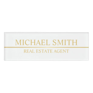 White and Gold Professional Personalised Name Tag
